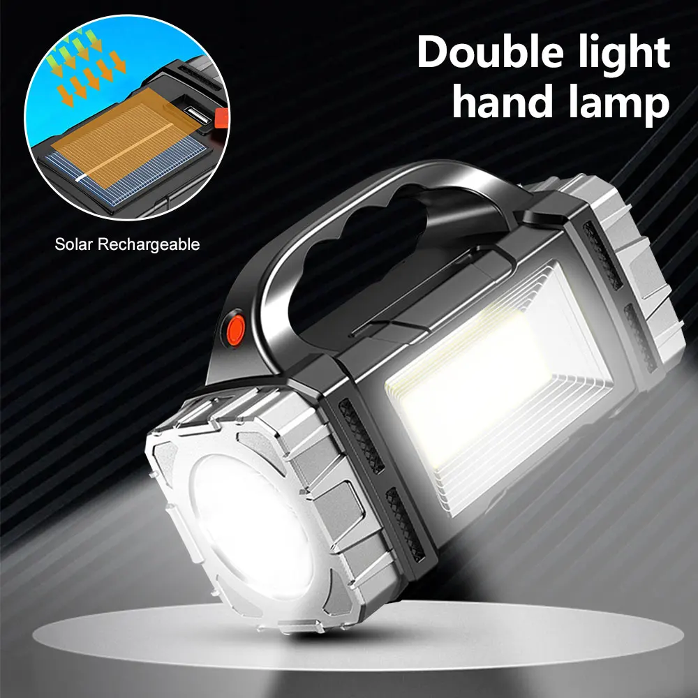 

Solar LED Flashlight Portable USB Rechargeable Flashlight Waterproof COB Torch Light Powerful Solar Light for Camping Hiking