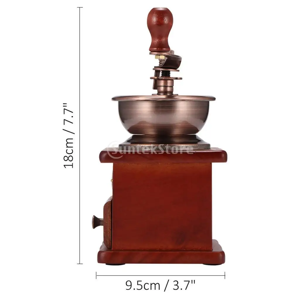 Antique Coffee Grinder Mill Manual Hand Crank Wooden Bean Grind Classic Retro vintage style mill coffee bean grinder hand crank images - 6