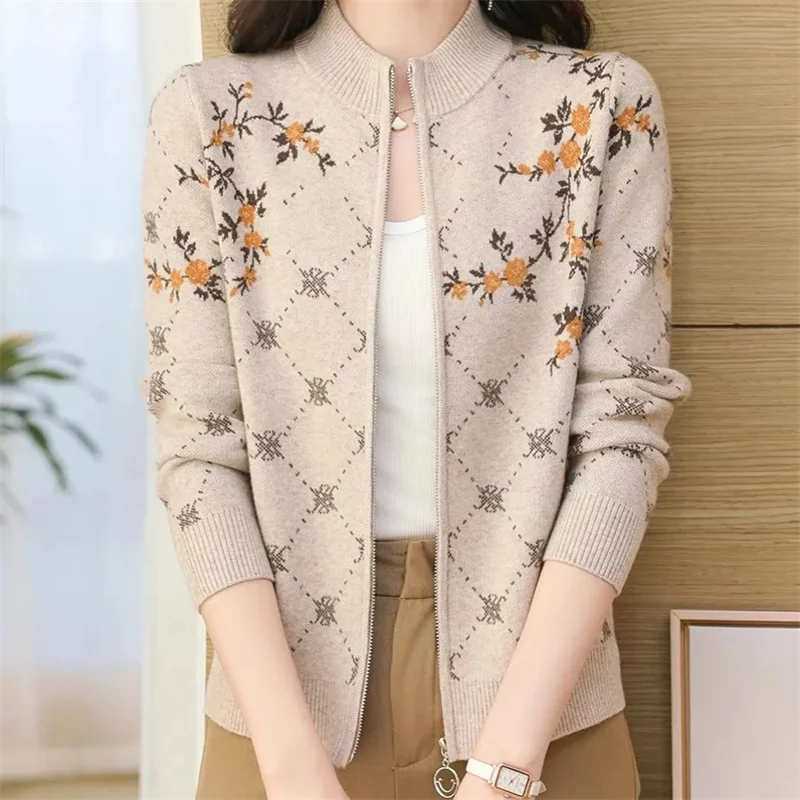 Осень-зима 2022 новый свитер пальто женская мода жаккардовый вязаный кардиган