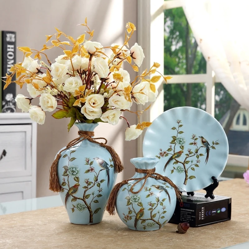 

3pcs/Set European style ceramic vase curio shelves vases for flowers home decoration accessories modern flower vase wedding gift