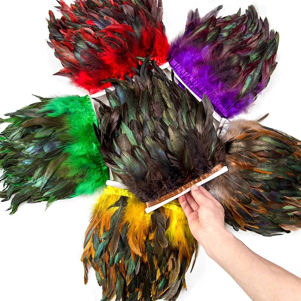 

5/10M Natural Chicken Rooster Feathers Trim ribbon for Needlework Party Skirt Decorative Feather DIY Fringe Craft Plumes 13-18cm