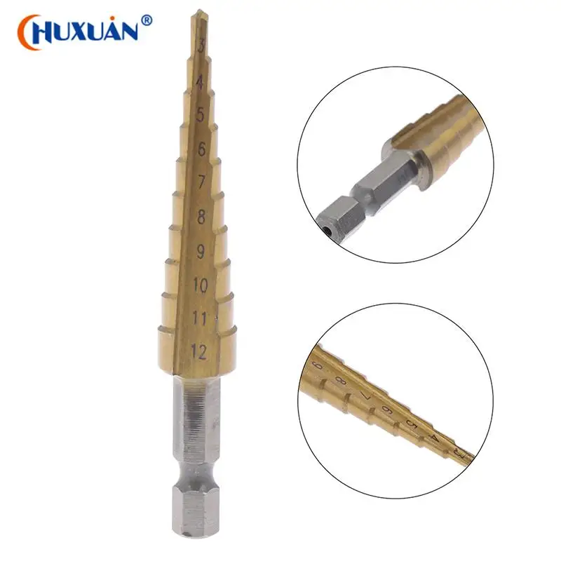 

1Pcs 3-12mm High Quality Coated Stepped Drill Bits Hex Handle Drill Bit Metal Drilling Power Tool