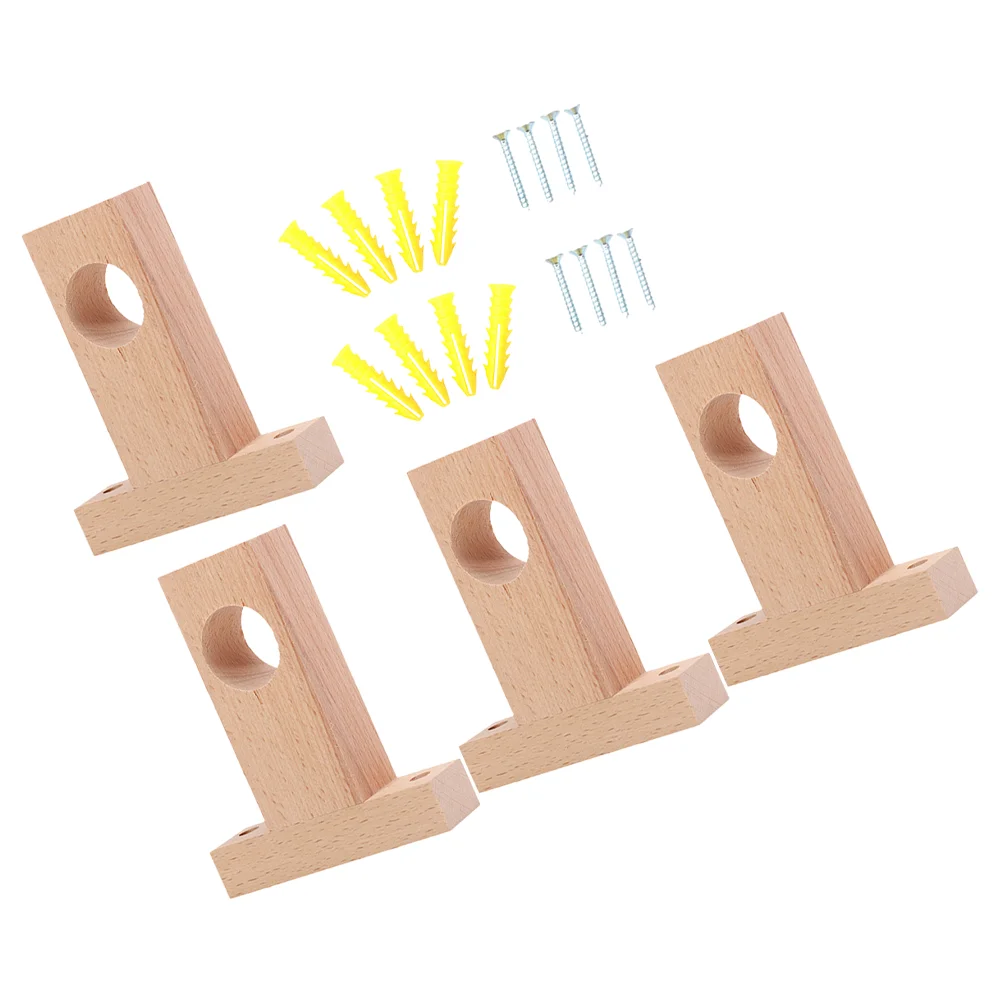 

4Pcs Curtain Rod Bracket Rack Wooden Curtain Rod Holders Household Curtain Accessory