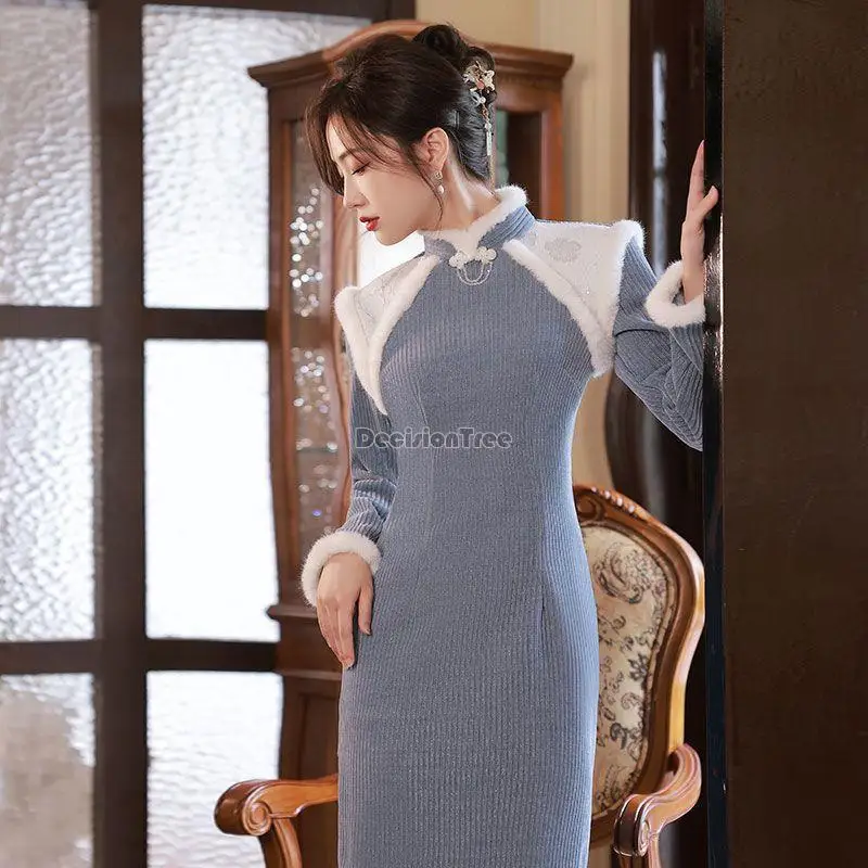 

2023 chinese improved qipao dress women graceful hanfu qipao dress vinatge style french style cheongsam dress a785
