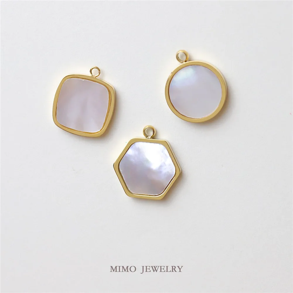 

Furnace gold plated natural white shell geometric circular quadrilateral hexagonal titanium steel DIY pendant