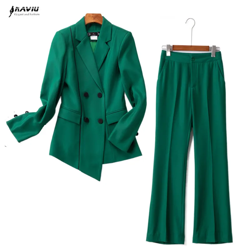 

Green High End Suits Women New Autumn Business Formal Temperament Long Sleeve Blazer And Pants Office Ladies Interview Work Wear