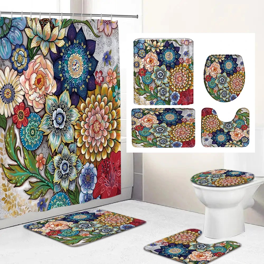 

Home decor Bohemia Floral Shower Curtains Waterproof Bathroom Colorful Flowers Printed Bath Curtain 180*180cm Washable Cloth