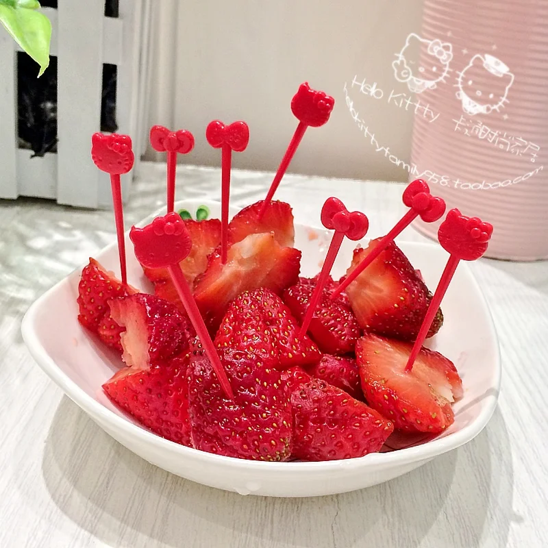 

Hello Kitty Cute Bow Fruit Fork Fruit Toothpick 8 Sets of Daily Necessities