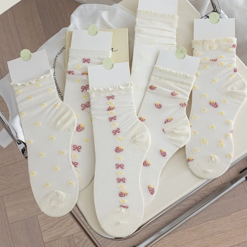 

Тонкие стильные ажурные белые кружевные носки, женские вельветовые летние сетчатые женские милые Дышащие носки в японском стиле «лолита»