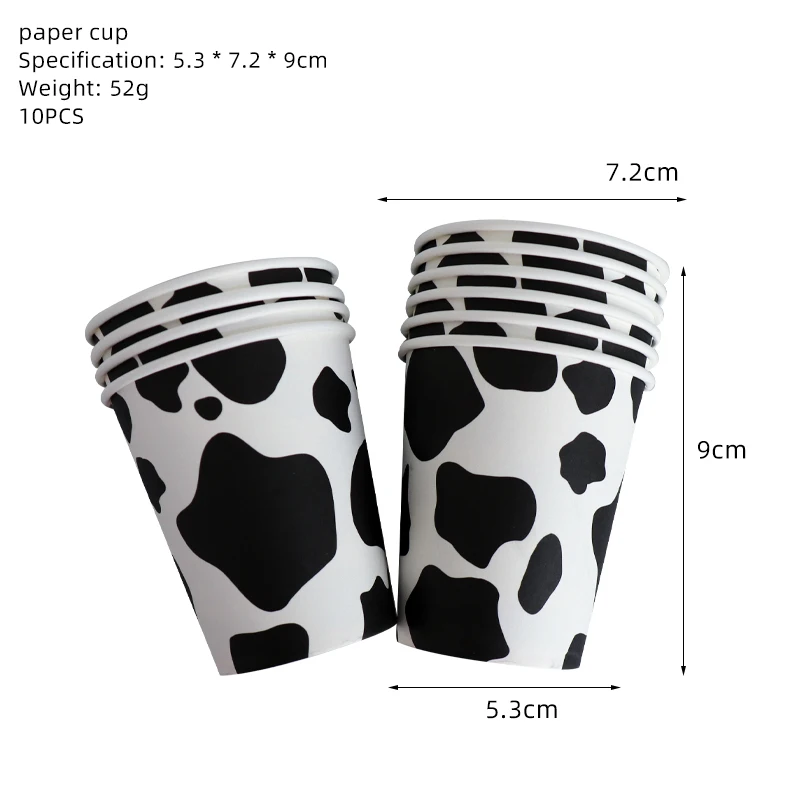 10pcs Cups Farm Cow Theme Birthday Party Disposable Glasses  Animal Cow  Cups Baby Shower Wedding Decoration Kids Favors