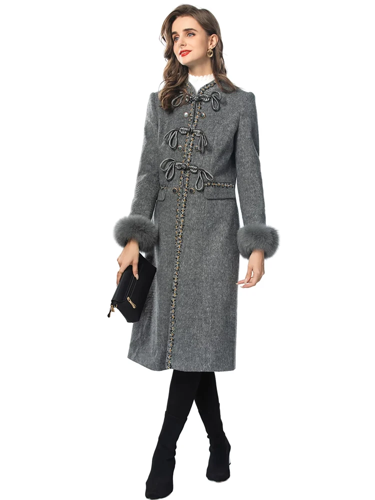 Пальто DLDENGHAN женское Шерстяное твидовое верхняя одежда с воротником-стойкой