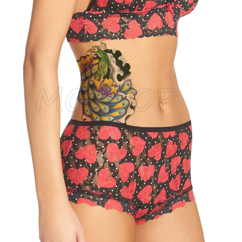 

Peacock Animal Colored Feathers Tattoos Stickers Women Body Waist Arm Art Tattoos Temporary Girls Butterfly Tatoos Rose Chains
