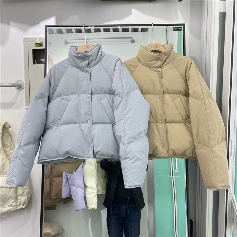 Женский короткий пуховик без капюшона новая Корейская версия с покрытой кнопкой