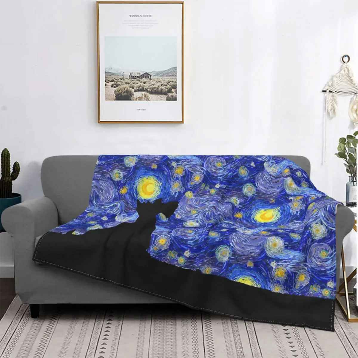 

Scottish Terrier Van Gogh Starry Night Blanket Scottie Dog Plush Throw Blankets Home Couch Decoration Soft Warm Bedspread