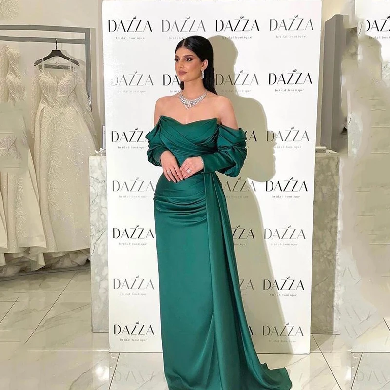 

Dark Green Sexy Fishtail Prom Dresses Trumpet Evening Dress Sexy Long Sleeve Mermaid Vestidos De Fiesta فستان سهرة