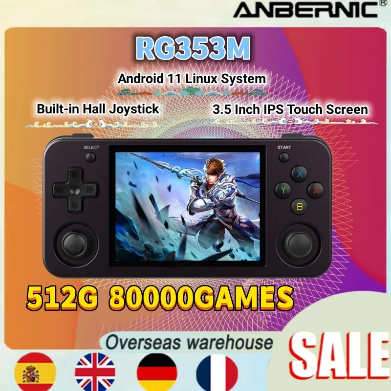 

RG353M ANBERNIC 512G 80000GAMES Retro Portable Handheld Game Console Aluminum Alloy Shell Android Linux System 3.5InchIPS Screen