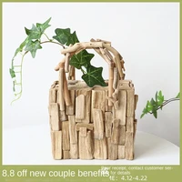 simple and creative log bag vases hand basket living room dining table flower arrangement art home decoration high sense