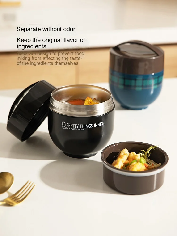 

304 Stainless Steel Insulated Lunch Box Bucket Household Office Worker Rice Bucket Small Layered Soup Bucket Bento Box