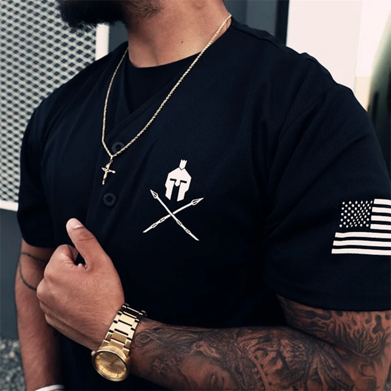 Summer New Streetwear V-Neck Fashion Men's Shirts Casual Printed Short Sleeve T-Shirts Tops Cotton Trend Versatile Shirts