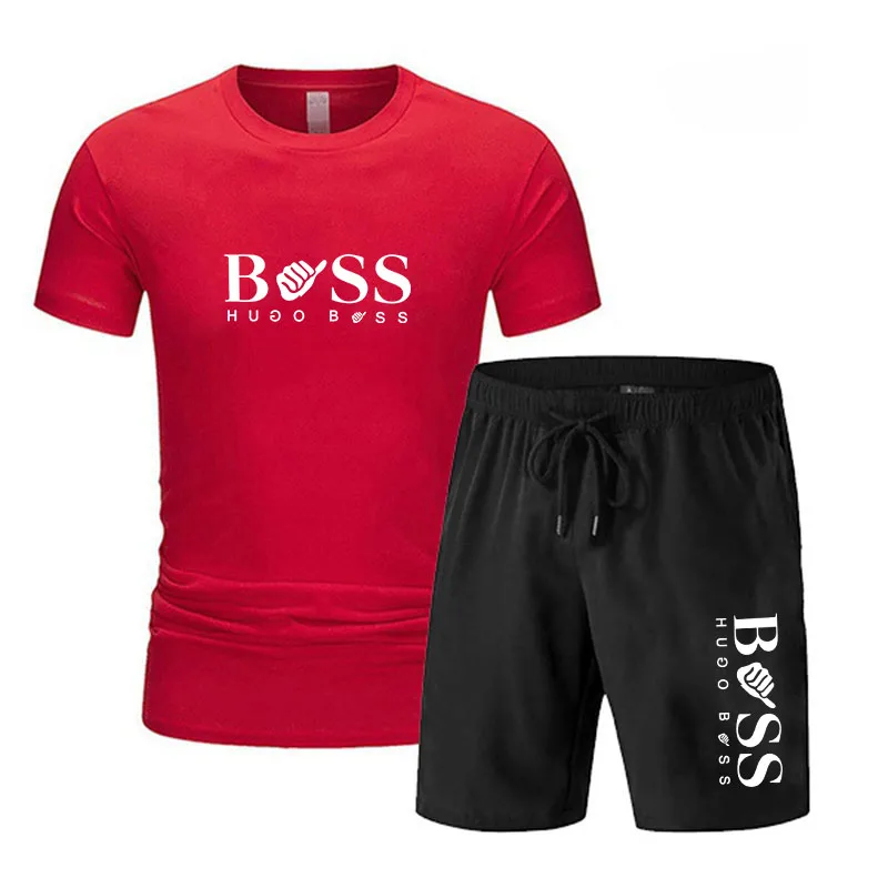Setelan pakaian olahraga santai pria, kaos lengan pendek + celana pendek olahraga S-4XL pakaian olahraga berlari musim panas