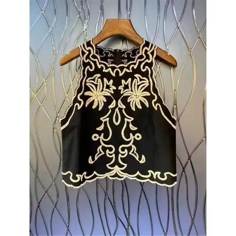 2024 летний новый женский модный универсальный простой жилет с вышивкой в стиле