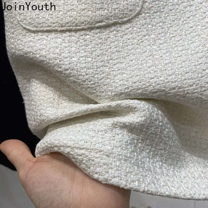 Бежевые Облегающие юбки для женщин 2023 Женские Модные Винтажные твидовые