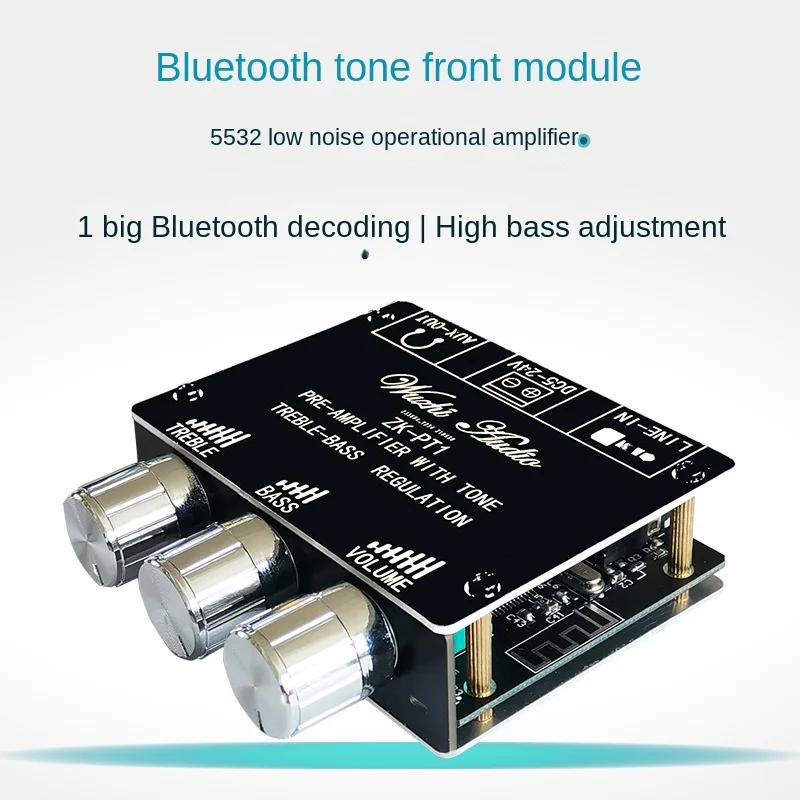 

PT1 Bluetooth 5.0 Audio Receiver Decoder Stereo Tone Board Volume Controller Treble Bass Tonal Preamp Amp Knob for Amplifier