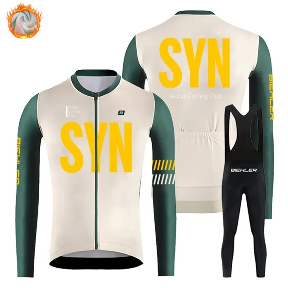

BIEHLER 2024 New Winter Outdoor Fleece Warm Long Sleeve Men's Cycling Clothing SYN Road Mountain Comfortable Cycling Pants Set