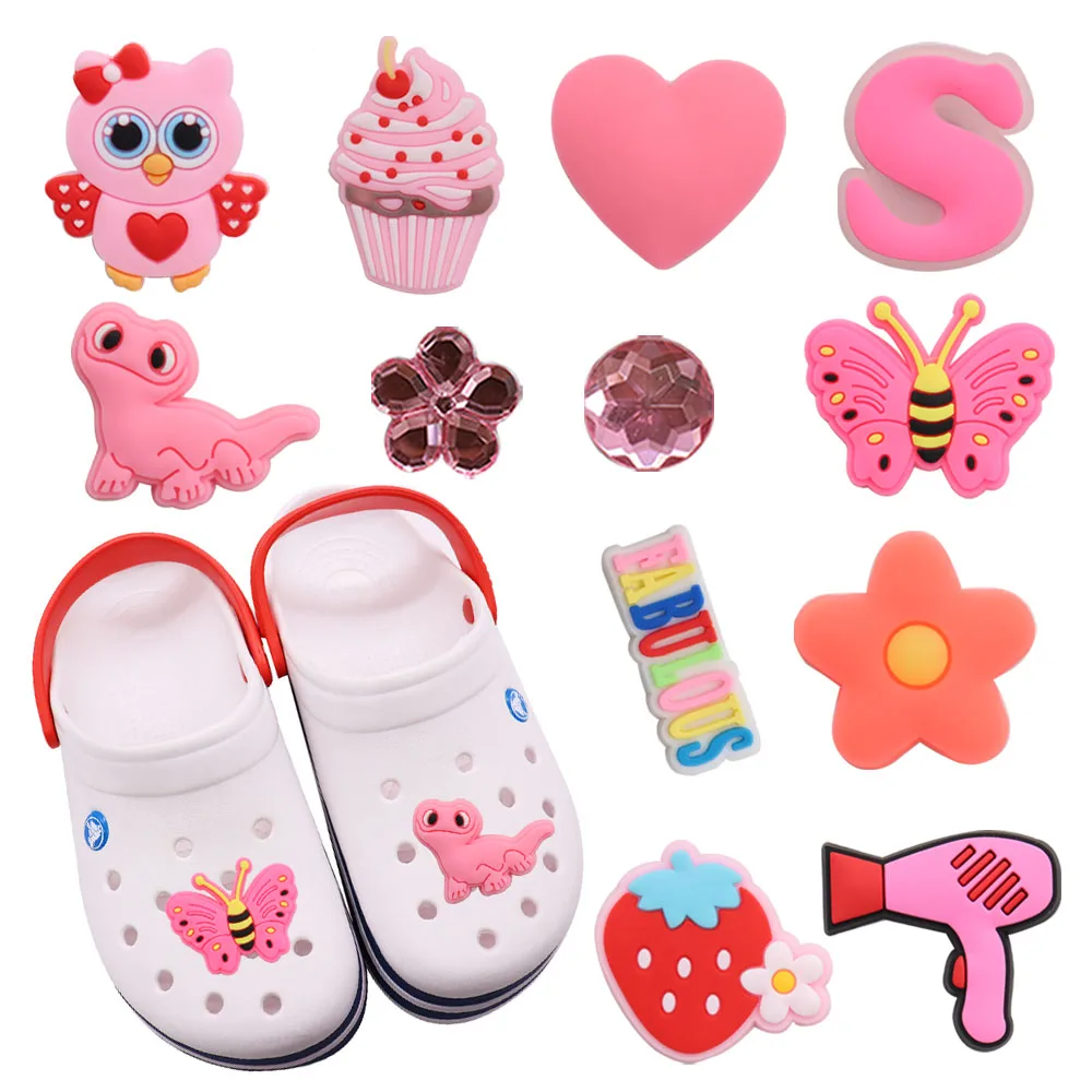 

1-12Pcs Dessert Strawberry Butterfly Pink Heart PVC Sandals Shoe Charms Buckle Clog Decoration Fit Wristbands Backpack Croc Jibz