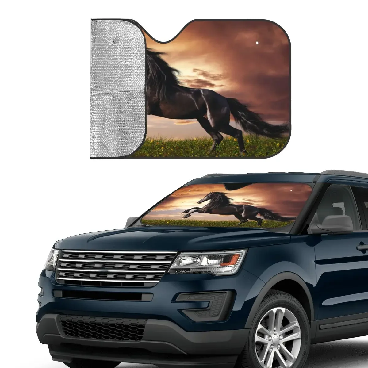 Красивая черная лошадь солнцезащитный козырек ветровое стекло галстущее