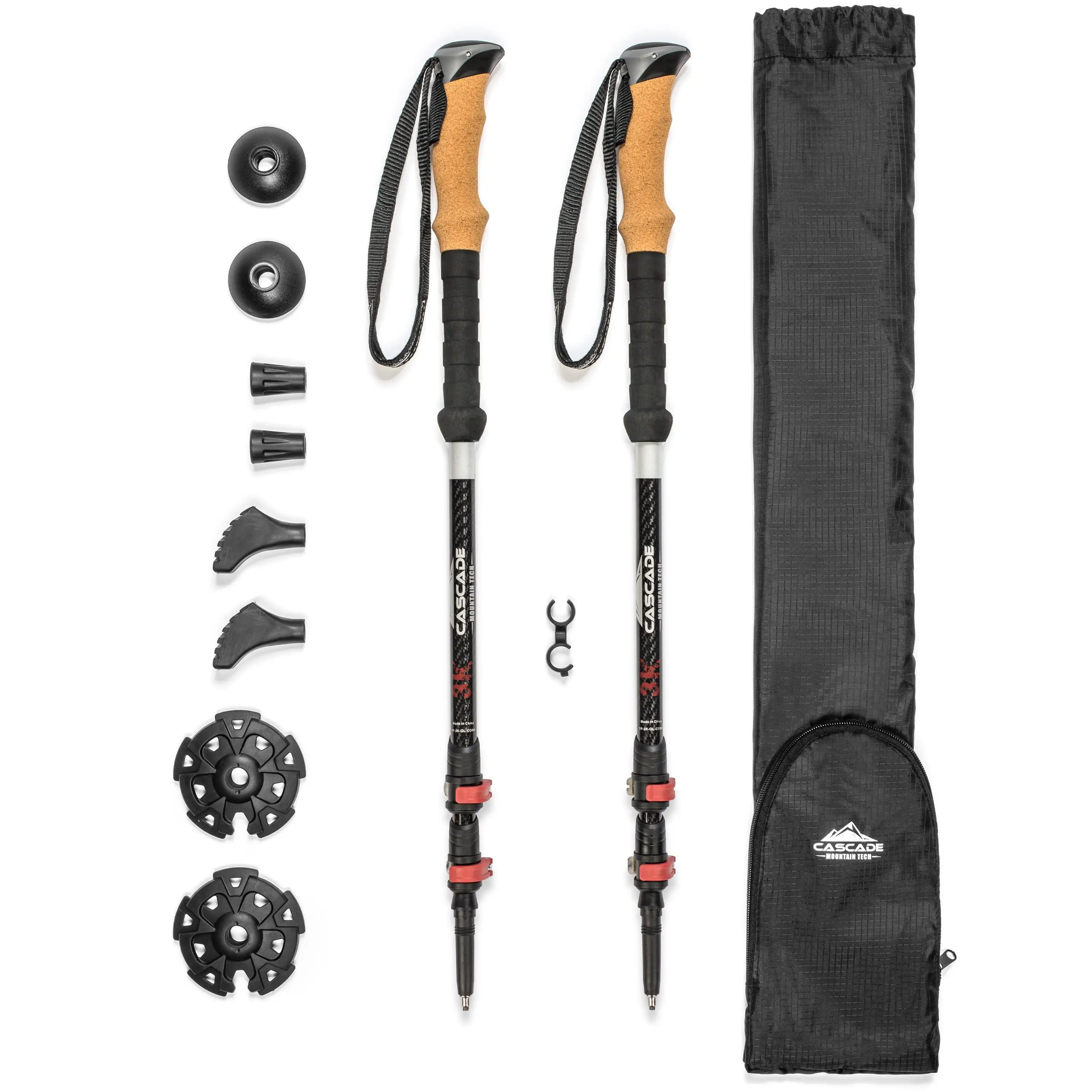 

Mountain Tech 3K Carbon Fiber Quick Lock Cork Grip Trekking Poles - Collapsible Walking or Hiking Stick