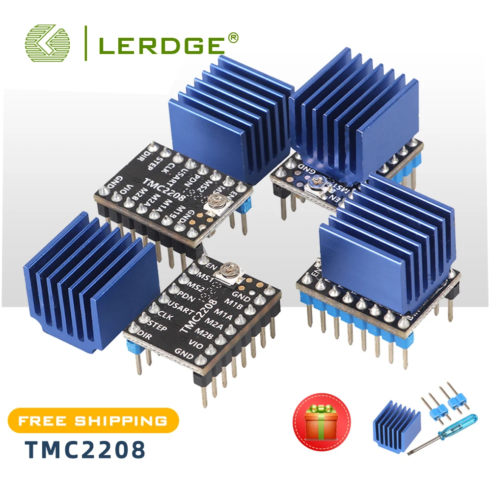 

LERDGE 3D Printer Parts 4PCS Stepstick TMC2208 Stepper Motor Driver Super Silent With New Heat Sinks Replace TMC2100