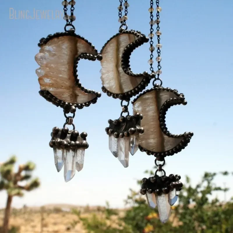 10 шт. кулон в виде полумесяца ведьмы Викки цитрина ожерелье с кристаллами