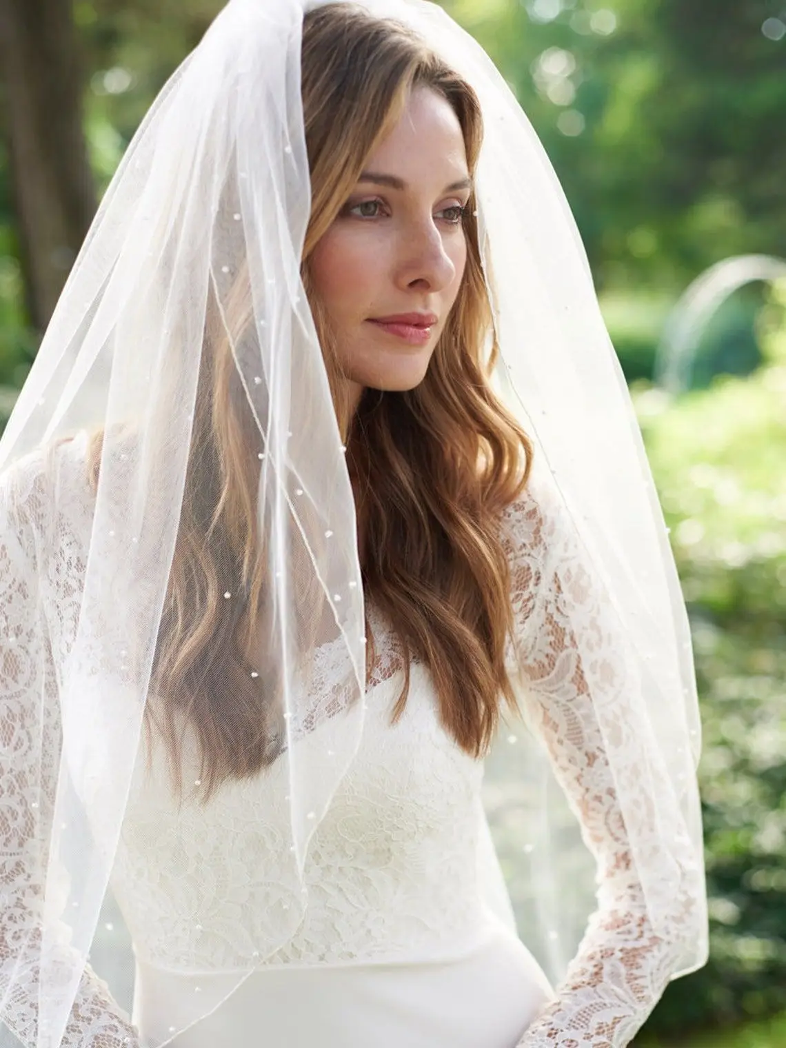 

Bridal Veils Beaded Wedding Veil Elbow Length Veil Pearls Beaded Pencil Edge Bridal Veil with Comb Brides