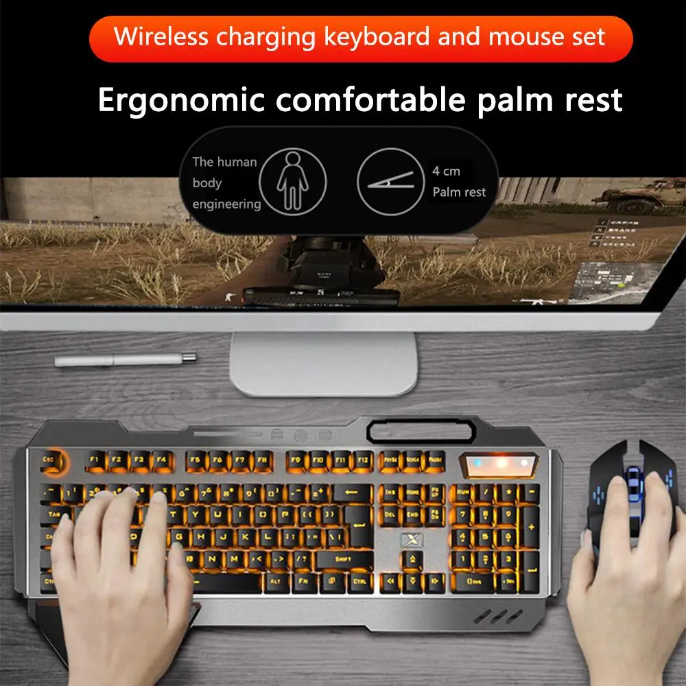 Wireless Gaming Keyboard Mouse Combos RGB Backlit Metal Panel Rechargeable Gamer Mouse Waterproof Keyboard Set images - 6