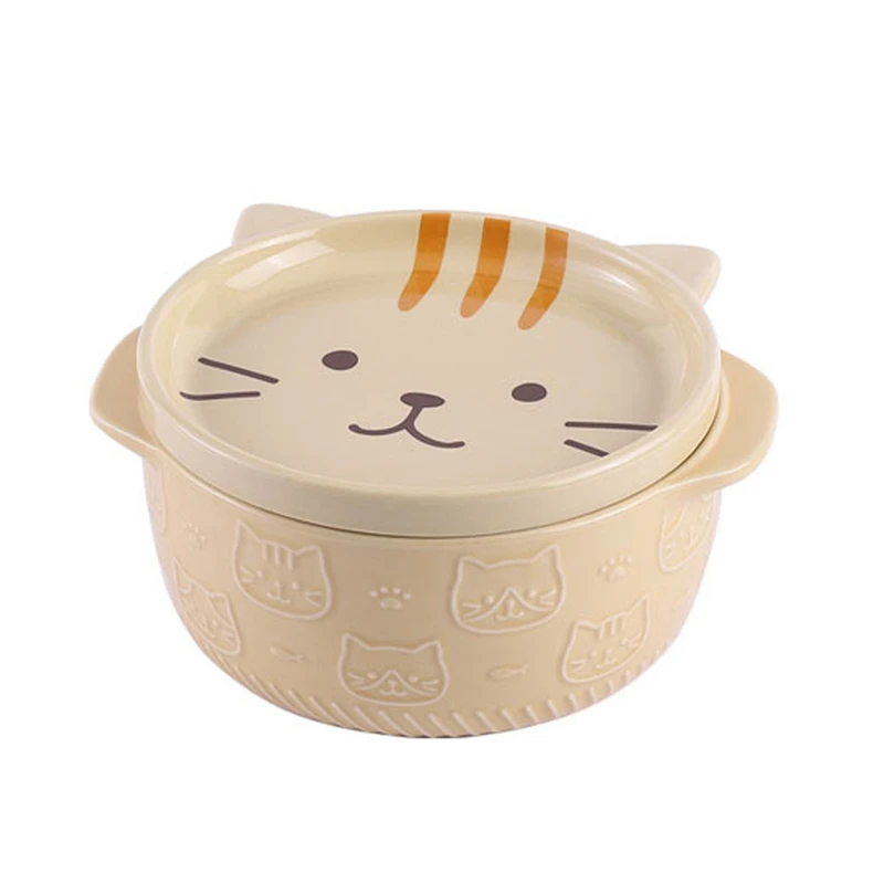 

Мультяшные японские керамические миски с крышками для лапши кошки собаки Милая миска для супа салата фруктов кухонная посуда
