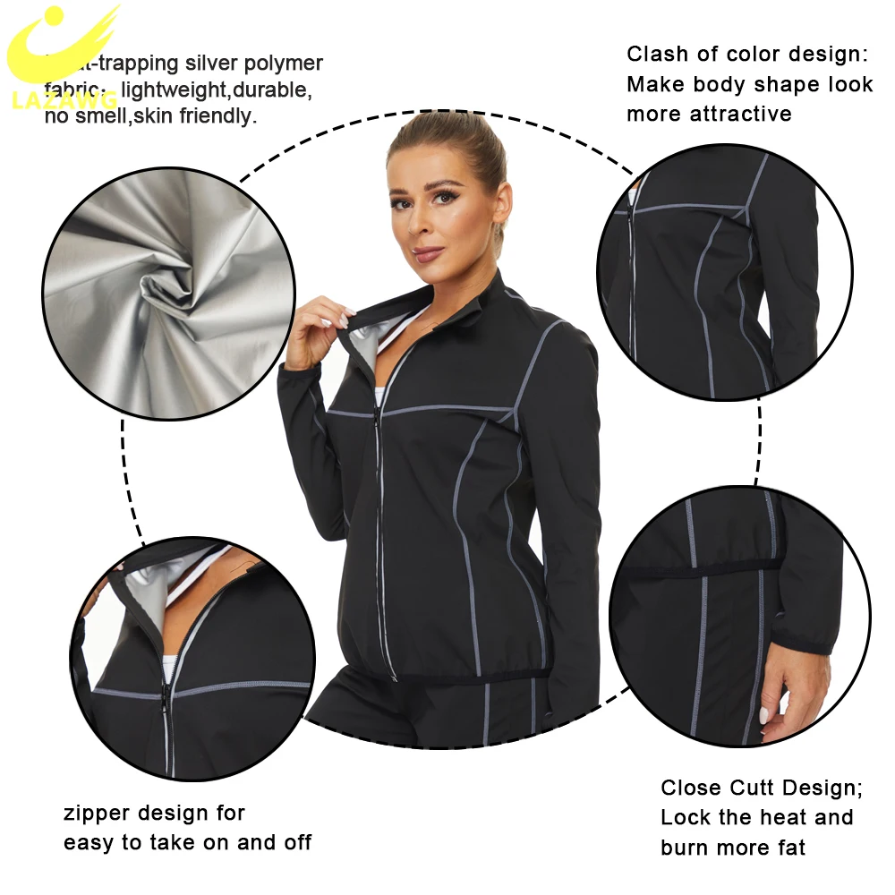 LAZAWG Women Sauna Set Women Yoga Legging Trimmer Pant Waist Trainer Tracksuits Weight Loss Jacket Pant Sweat Suit Body Shapers
