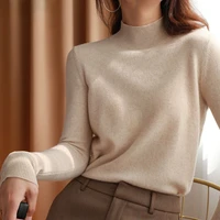 simple knit sweater thickened woolen sweater all match half high neck bottoming sweater womens autumn and winter tops