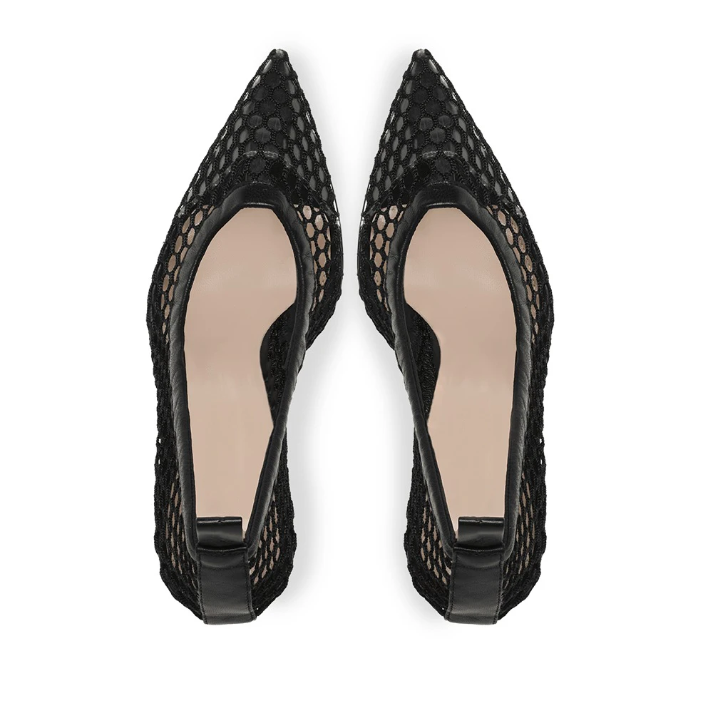 2022 Summer Women Black Sexy Mesh Pumps Hollow High Heels Pointed Toe Party Heels Clear Heeled Shoes Ladies Evening Dress Pumps