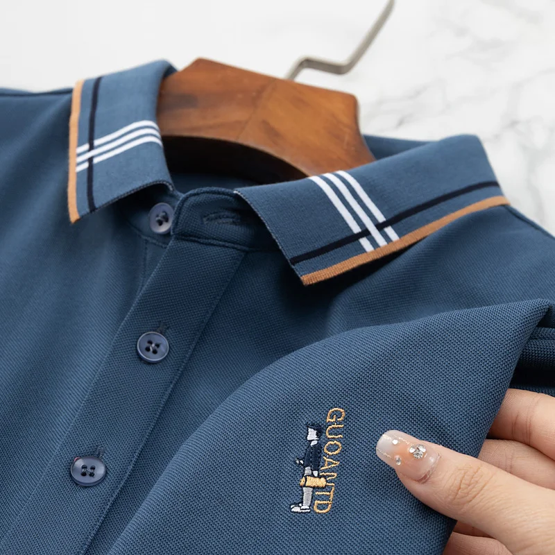 

Рубашка-поло мужская из шелка тутового шелкопряда, рубашка с короткими рукавами, лацканами и вышивкой, модная одежда в Корейском стиле, лето