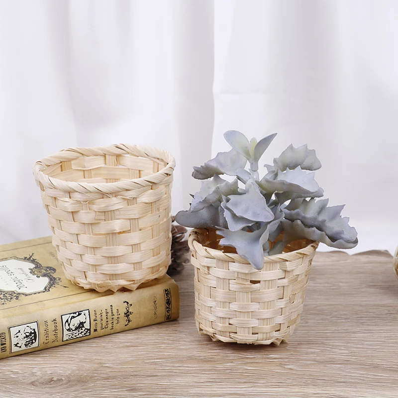 

Small Basket Desktop Finishing Home Storage Bamboo Weaving Products Sundries Organizer Rattan Plant Box Wicker Basketl