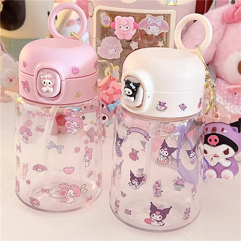 

Anime Japanese Small Cute Sweet Girl Heart Kuromi My Melody Portable Straw Water Cup Women with Pendant Cinnamoroll Juice Cup