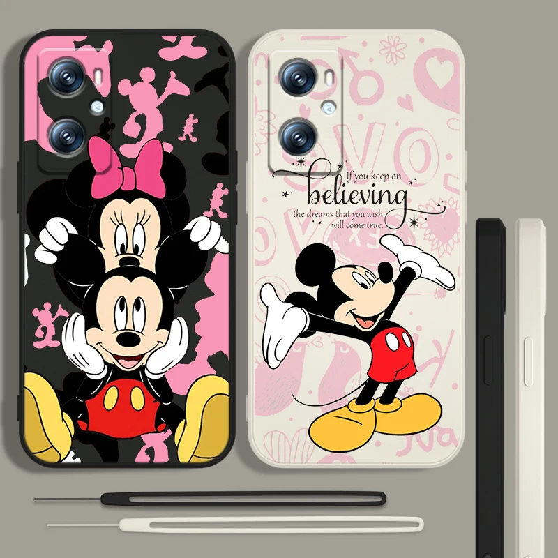 

Cute Mickey Mouse Pink Liquid Rope Phone Case For OPPO GT Master Find X5 X3 Realme 9 8 C21Y Pro Lite A53S A5 A9 2020 Cover Capa