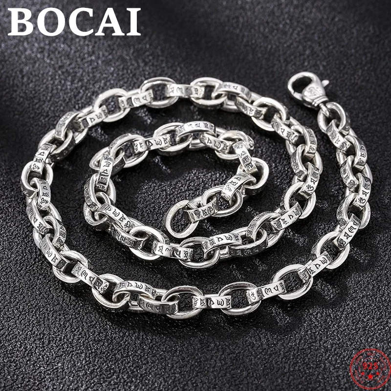 

BOCAI S925 Sterling Silver Necklace for Women Men New Fashion Six Character Mantra O-chain Pure Argentum Jewelry Free Shipping