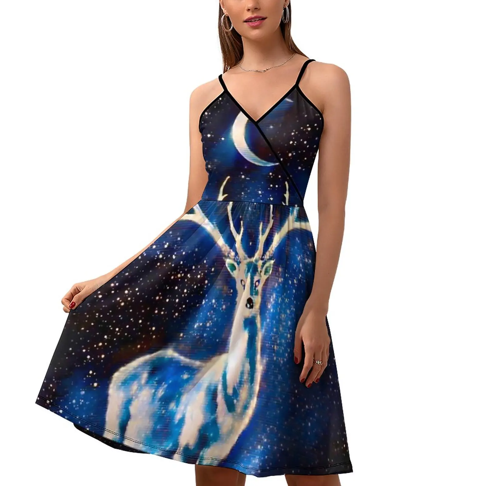 

Платье с изображением инопланетянина и оленя, милое Повседневное платье на бретелях-спагетти, с абстрактными животными, в стиле оверсайз, индивидуальный пошив