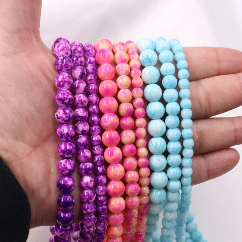 

Wholesale 6/8/10mm Salad Glass Beads Loose Spacer Painted Charm for Jewellery Making Diy Bracelet &Necklace