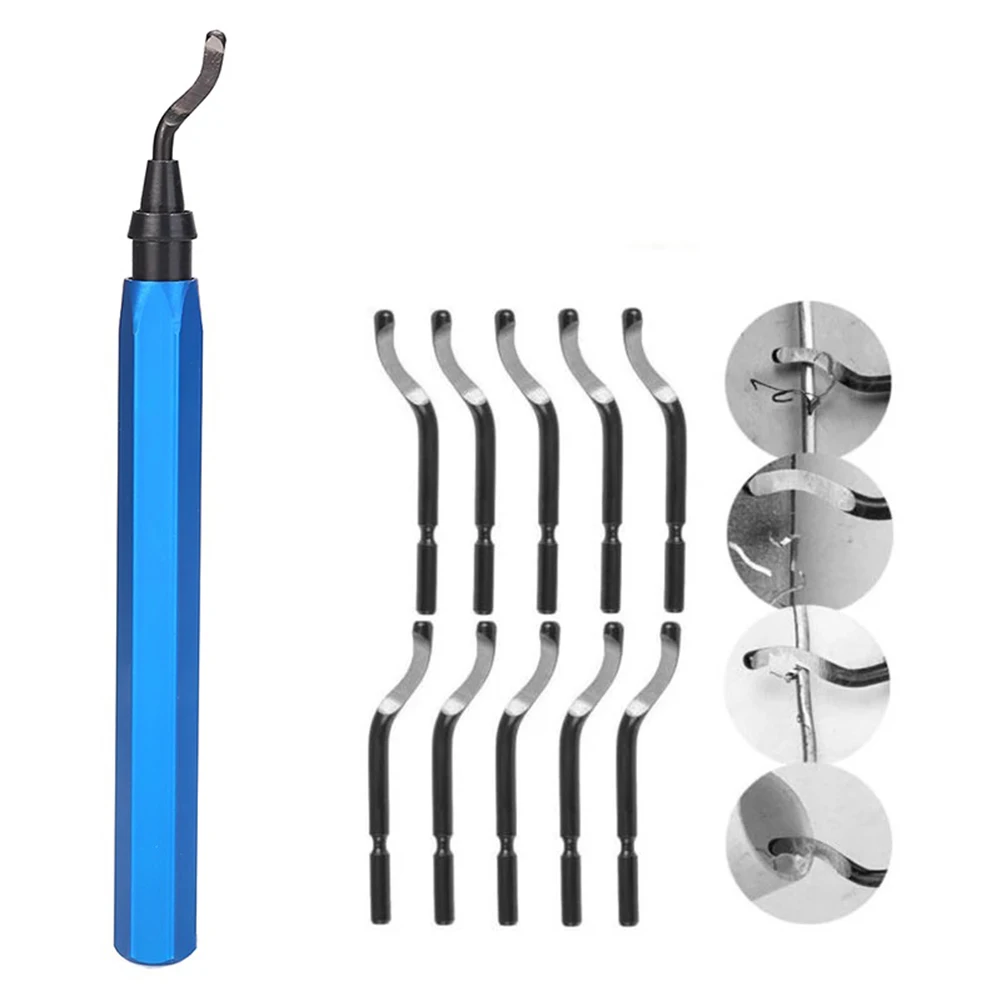 

Handle Burr Metal Deburring Remover Cutting Tool With 10pcs Rotary Deburr Blades Removing For Aluminium Copper Wooden