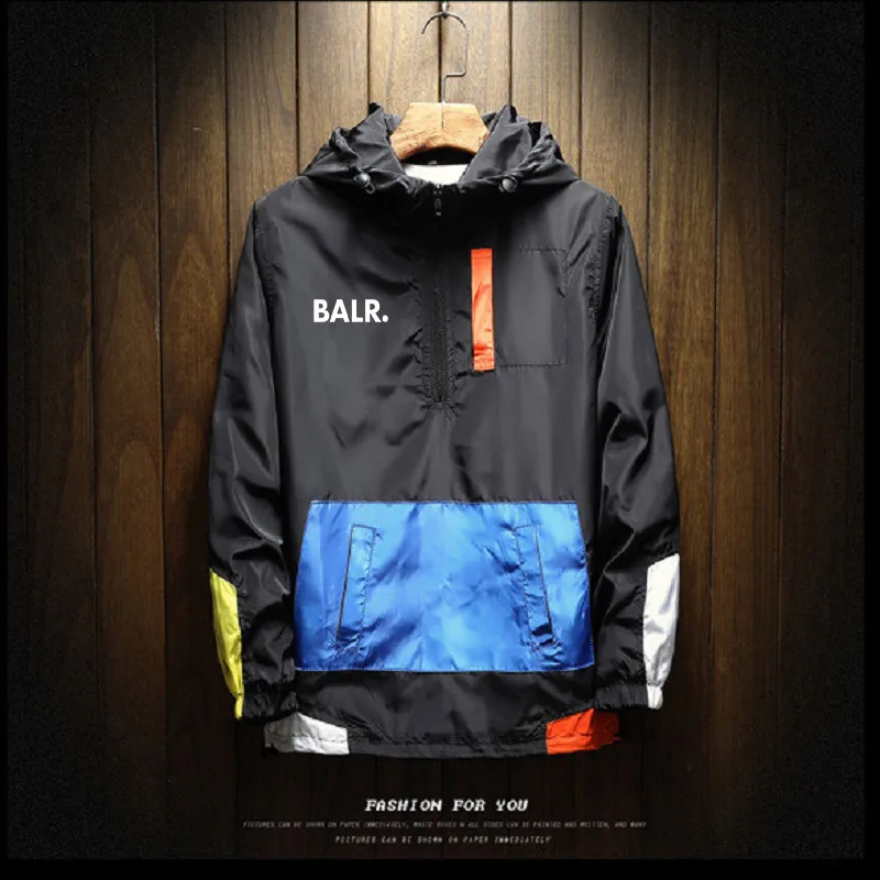 

Fashion Sport BALR 2021 Mens Spring Autumn Jacket Zipper Casual Hooded Jakcet Fashion Patchwork Windbreaker Men Coat Clothing