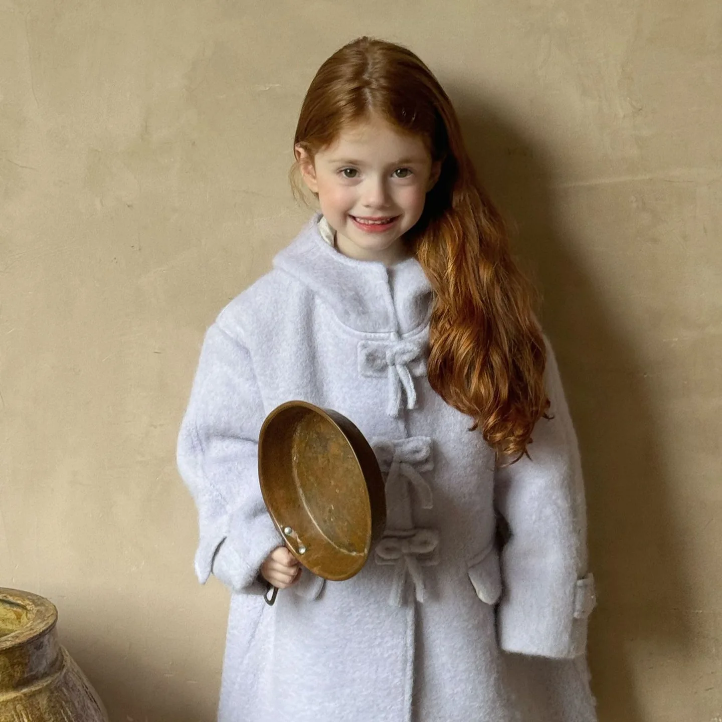 Children Bow Button Long Wool Coat 2024 Winter New Clothing Girls Sweet Purple Hooded