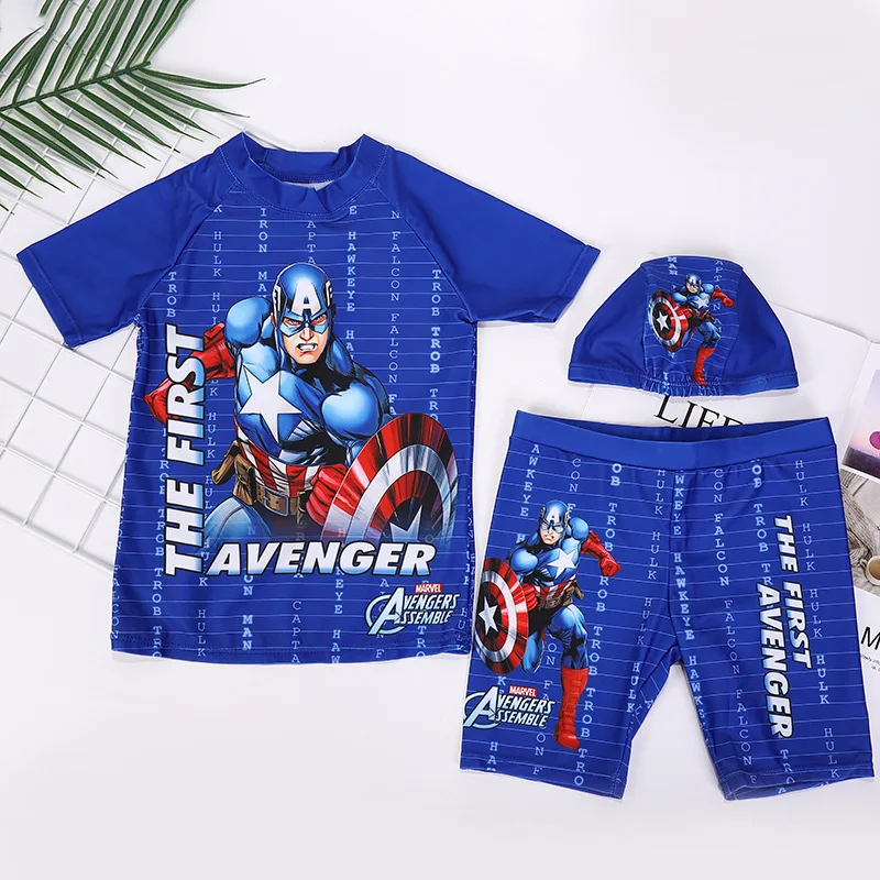 Baby Boys Swimwear Spiderman Avengers Captain America Print 3 Pcs Set Float Bathing Children Surfing Suit Kid Cartoon Beach Wear images - 6